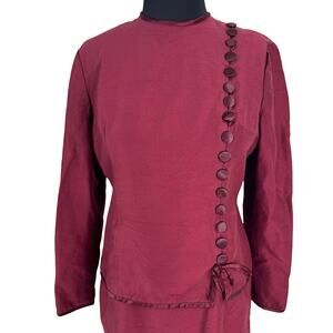 Vintage 80s Maroon Dress Faux Suit 40s Revival Secretary Asymmetrical M